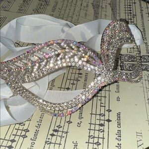 Silver Toned Rhinestone Encrusted Masquerade Mask